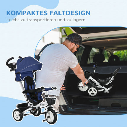 2-in-1 tricycle for children with canopy and safety belt, blue