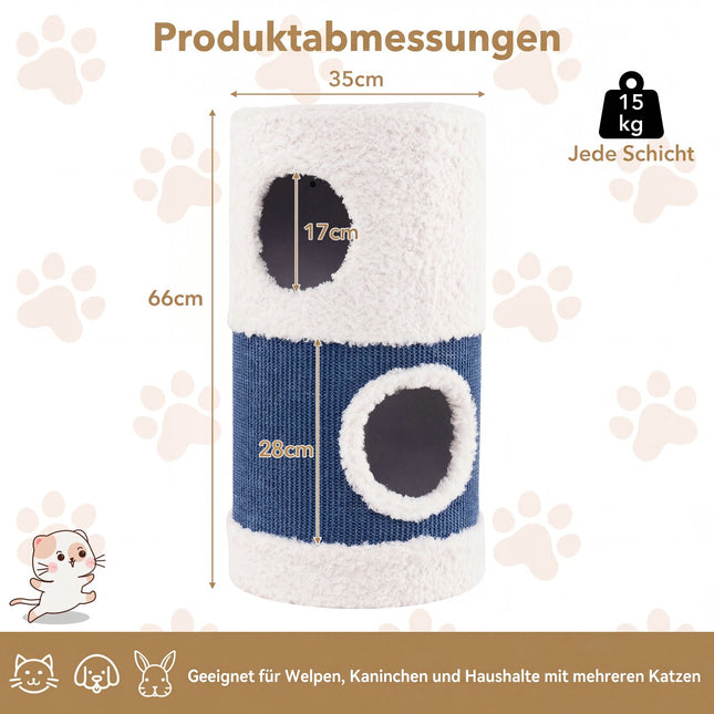 2-Level Cat House with Sisal Scratch Mat and Hideaway