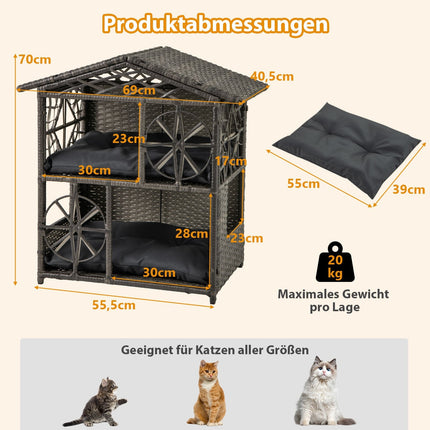 2-Level Rattan Cat House with Removable Cushions