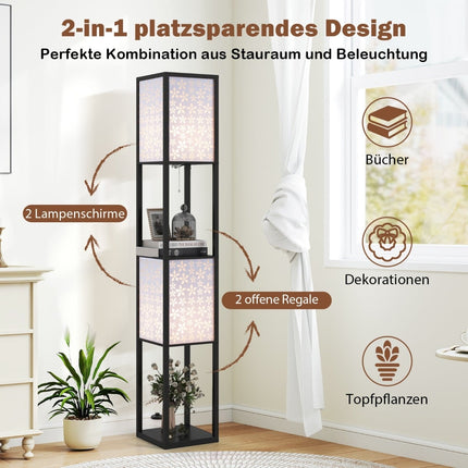 2-Light Floor Lamp with Shelves, Acrylic Shades