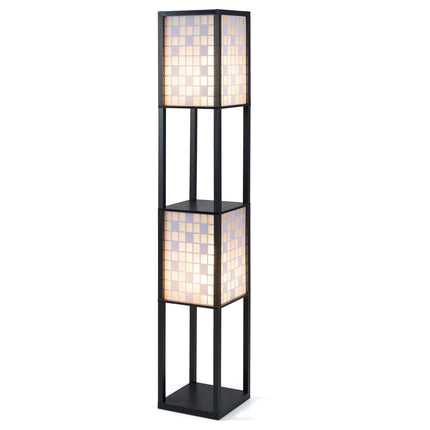 2-Light Floor Lamp with Shelves and Foot Switch