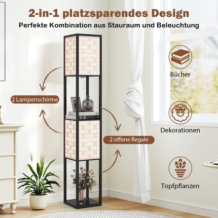 2-Light Floor Lamp with Shelves and Foot Switch