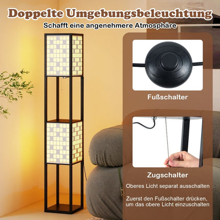 2-Light Floor Lamp with Shelves and Foot Switch