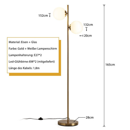 2-Light Milk Glass Floor Lamp with Foot Switch