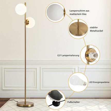 2-Light Milk Glass Floor Lamp with Foot Switch