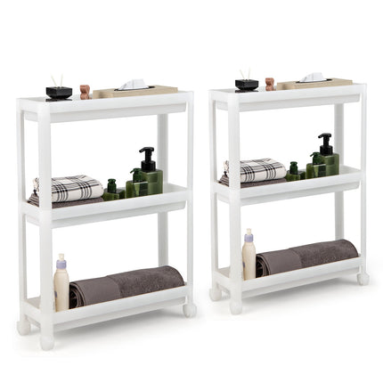 2-Pack 3-Tier Slim Rolling Storage Cart, White, Drainage Holes