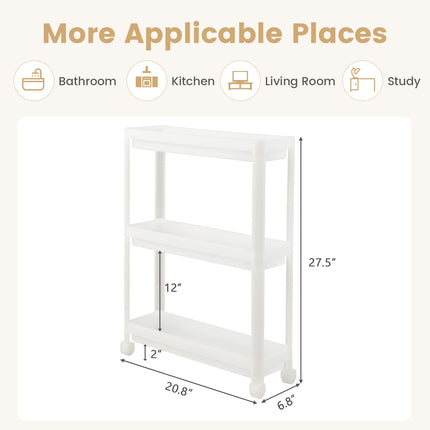 2-Pack 3-Tier Slim Rolling Storage Cart, White, Drainage Holes