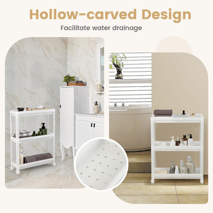 2-Pack 3-Tier Slim Rolling Storage Cart, White, Drainage Holes