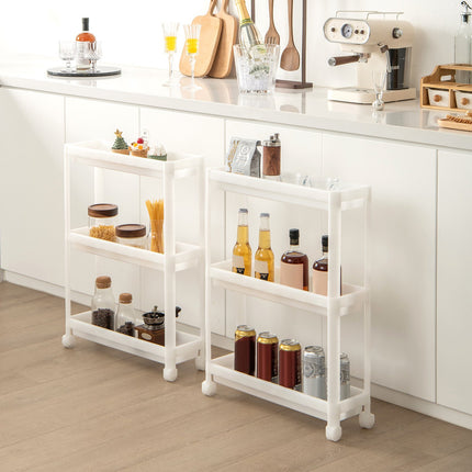 2-Pack 3-Tier Slim Rolling Storage Cart, White, Drainage Holes