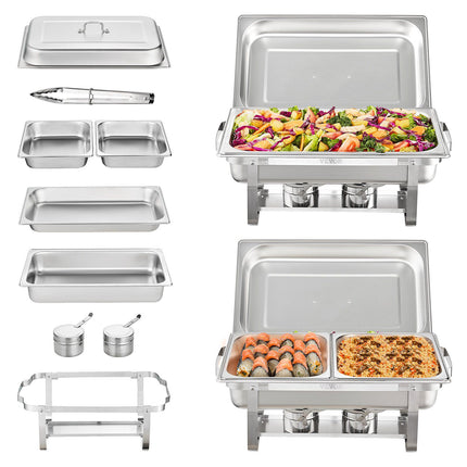 2-Pack Chafing Dish Set, Stainless Steel, 8 Qt Pans