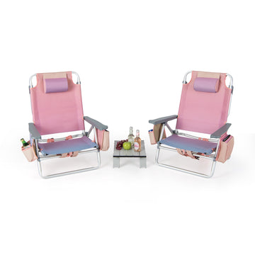 2-Pack Folding Backpack Beach Chair Set with Table