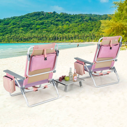2-Pack Folding Backpack Beach Chair Set with Table