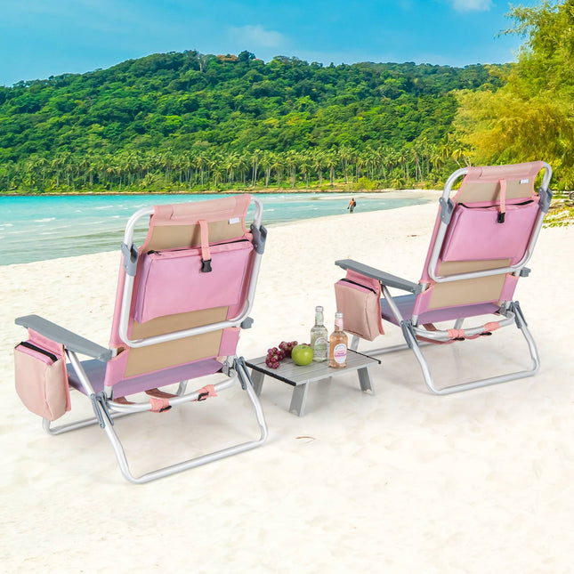 2-Pack Folding Backpack Beach Chair Set with Table