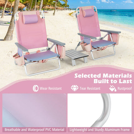 2-Pack Folding Backpack Beach Chair Set with Table