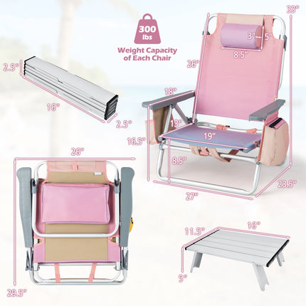 2-Pack Folding Backpack Beach Chair Set with Table