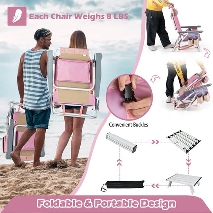 2-Pack Folding Backpack Beach Chair Set with Table