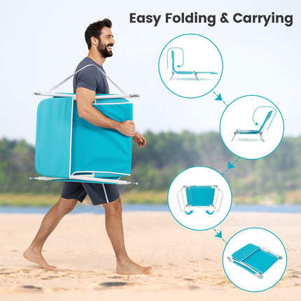 2-Pack Folding Chaise Lounge Chairs, 5-Position, Blue