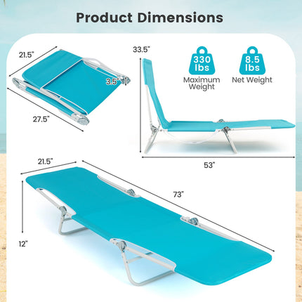 2-Pack Folding Chaise Lounge Chairs, 5-Position, Blue