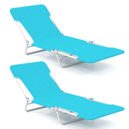 2-Pack Folding Chaise Lounge Chairs, 5-Position, Blue