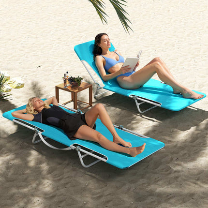 2-Pack Folding Chaise Lounge Chairs, 5-Position, Blue
