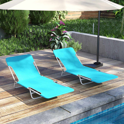 2-Pack Folding Chaise Lounge Chairs, 5-Position, Blue