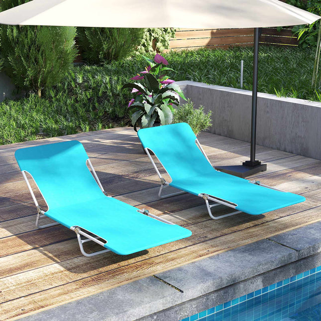 2-Pack Folding Chaise Lounge Chairs, 5-Position, Blue