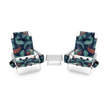 2-Pack Folding Reclining Beach Chair Set with Table