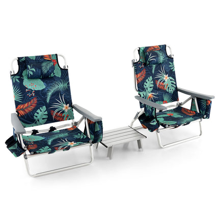2-Pack Folding Reclining Beach Chair Set with Table