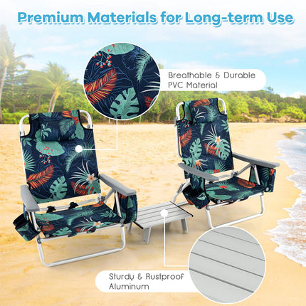 2-Pack Folding Reclining Beach Chair Set with Table