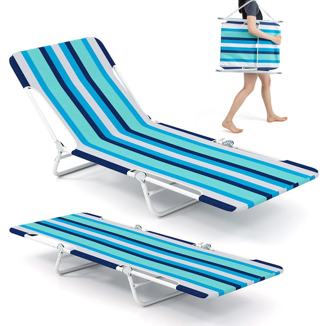 2-Pack Outdoor Folding Chaise Lounges, 5-Position, Blue