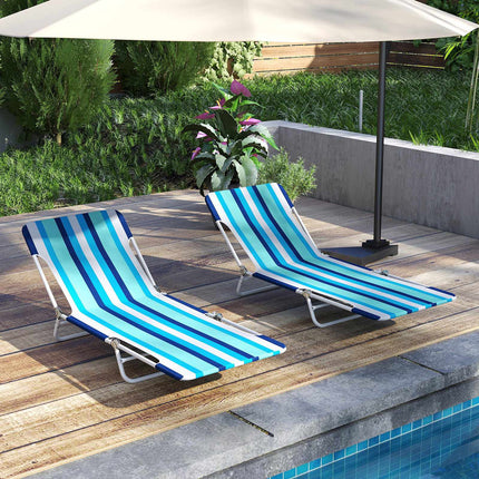 2-Pack Outdoor Folding Chaise Lounges, 5-Position, Blue