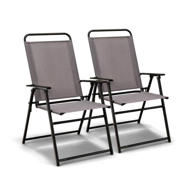 2-Pack Outdoor Folding Sling Chairs, Armrests, Gray