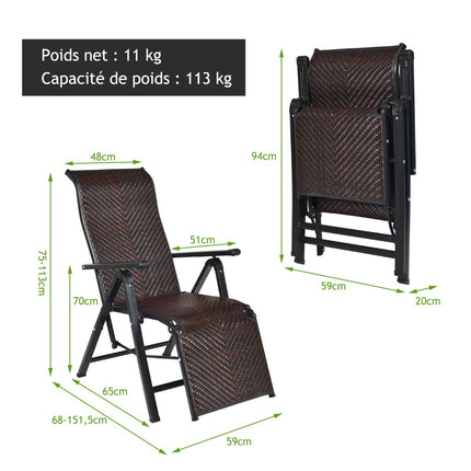 2-Pack PE Rattan Recliner Lounge Chairs, Adjustable Foldable