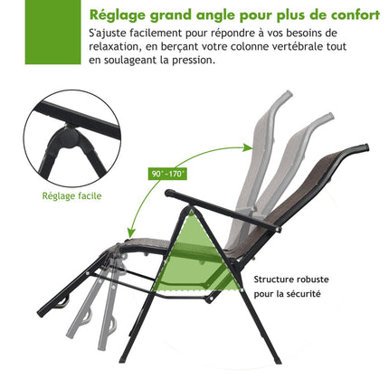 2-Pack PE Rattan Recliner Lounge Chairs, Adjustable Foldable