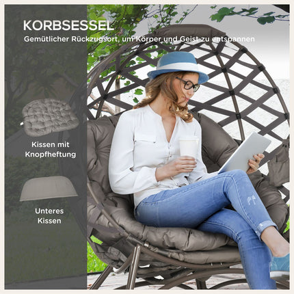 Garden chair set, wicker with folding seat and cushions
