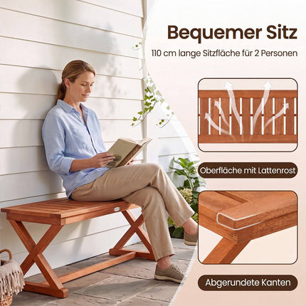 2-Person 44" Teak Hardwood Outdoor Bench, Slatted Seat