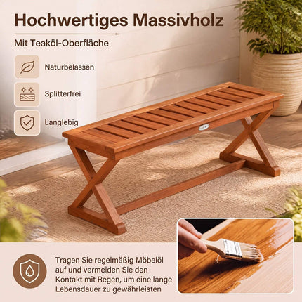 2-Person 44" Teak Hardwood Outdoor Bench, Slatted Seat