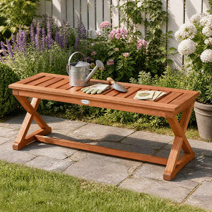 2-Person 44" Teak Hardwood Outdoor Bench, Slatted Seat
