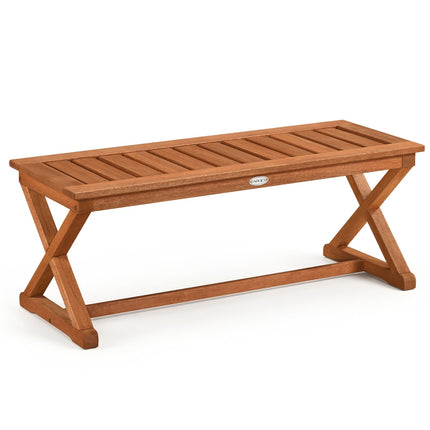2-Person 44" Teak Hardwood Outdoor Bench with Slatted Seat