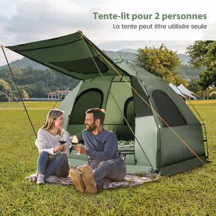 2-Person Camping Tent Cot Set With Air Mattress, 2 Bags