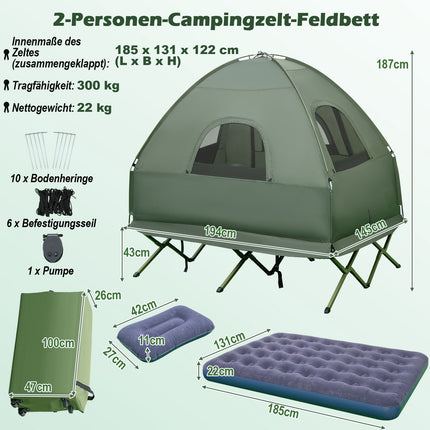 2-Person Camping Tent Cot Set With Air Mattress