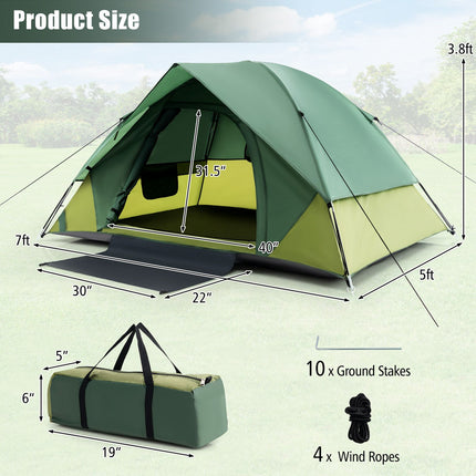 2-Person Camping Tent With Removable Rainfly, Green
