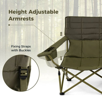 2-Person Folding Camping Chair, Padded, Cup Holders, Green