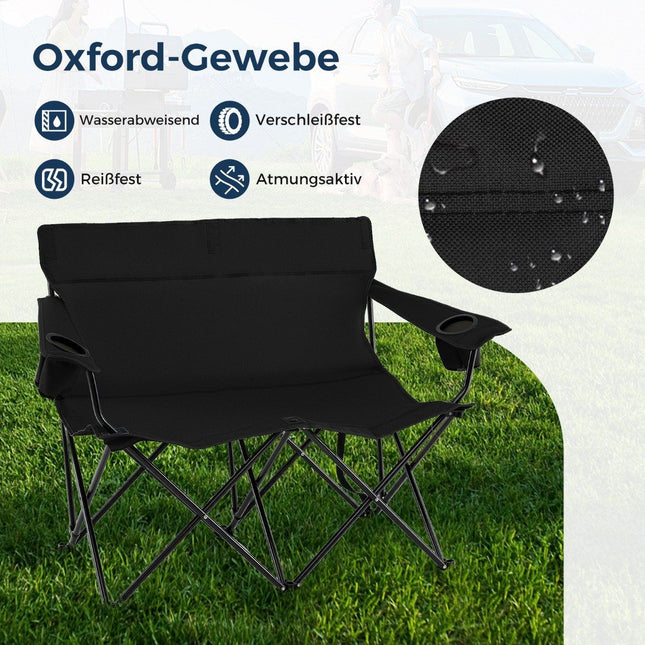 2-Person Folding Camping Chair with Cup Holders & Carry Bag