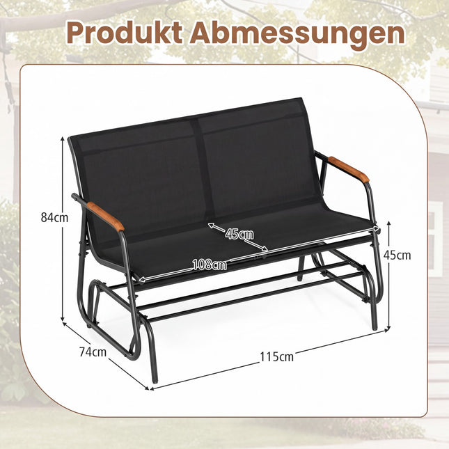2-Person Swing Bench with Teak Armrests, Black