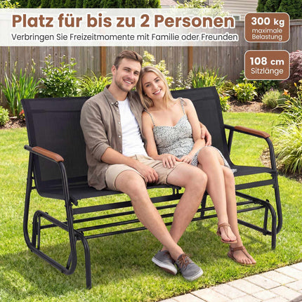 2-Person Swing Bench with Teak Armrests, Black