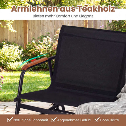 2-Person Swing Bench with Teak Armrests, Black