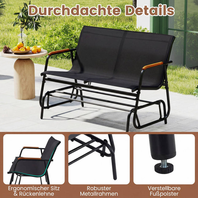 2-Person Swing Bench with Teak Armrests, Black