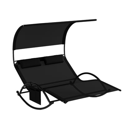 2-Person Swing Sun Lounger With Canopy, Side Pocket, 2 Headrests
