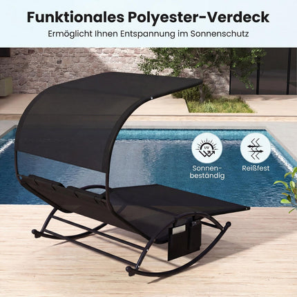 2-Person Swing Sun Lounger With Canopy, Side Pocket, 2 Headrests